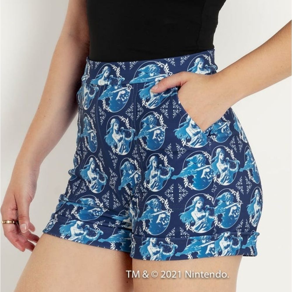 NWT Blackmilk Nintendo The Legend Of Zelda Blue High Waisted Cuffed Shorts Large
